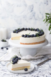 Cheesecake decorated with blueberries