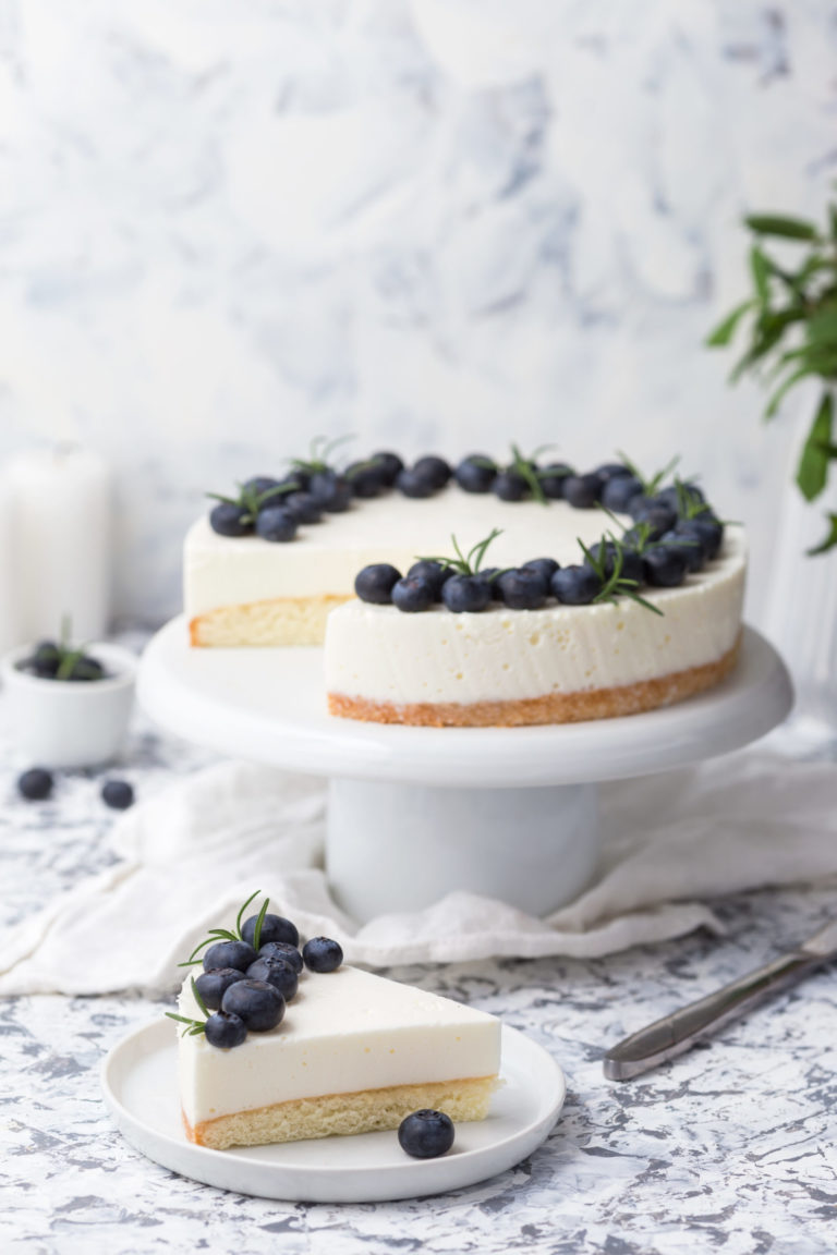 Cheesecake decorated with blueberries