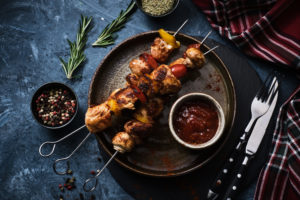 Chicken Tikka Boti Kebab with tomatoes